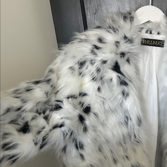 Never Worn Faux Fur Coat with Black Spots. Dalmatian Pattern - Picture 2 of 4